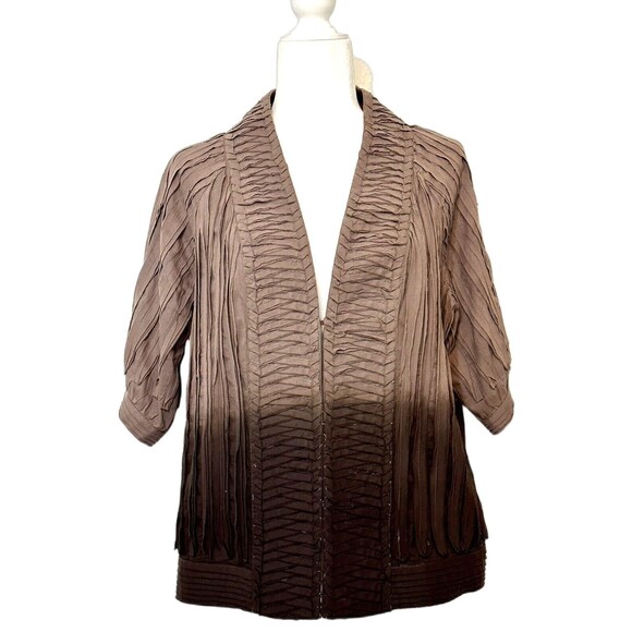 Chico's Size 2 (US L/12) Dip-Dyed Ombré Crinkle Open Front Jacket Boho Career - Picture 1 of 11